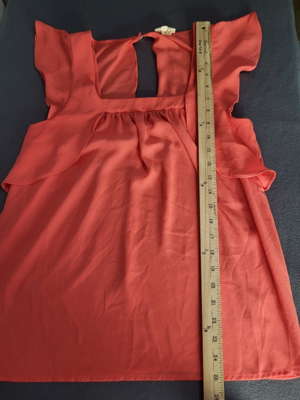 Anthropologie Meadow Rue SZ 4 Coral Flutter Sleeve Fly-Away Back Georgette Top - Picture 4 of 6